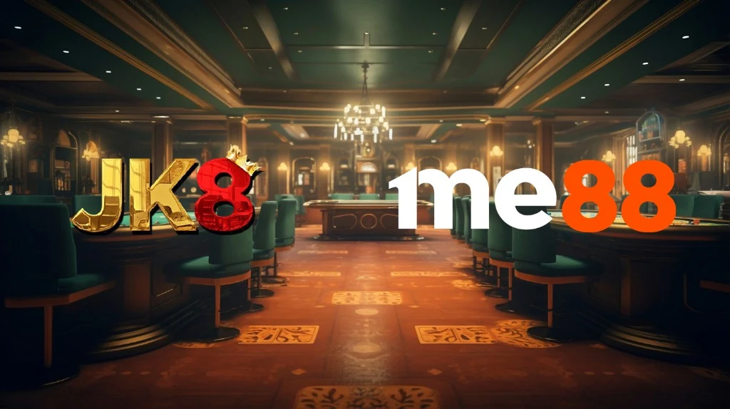 JK8 and me88 logos side by side over a luxury casino interior — Malaysia comparison article